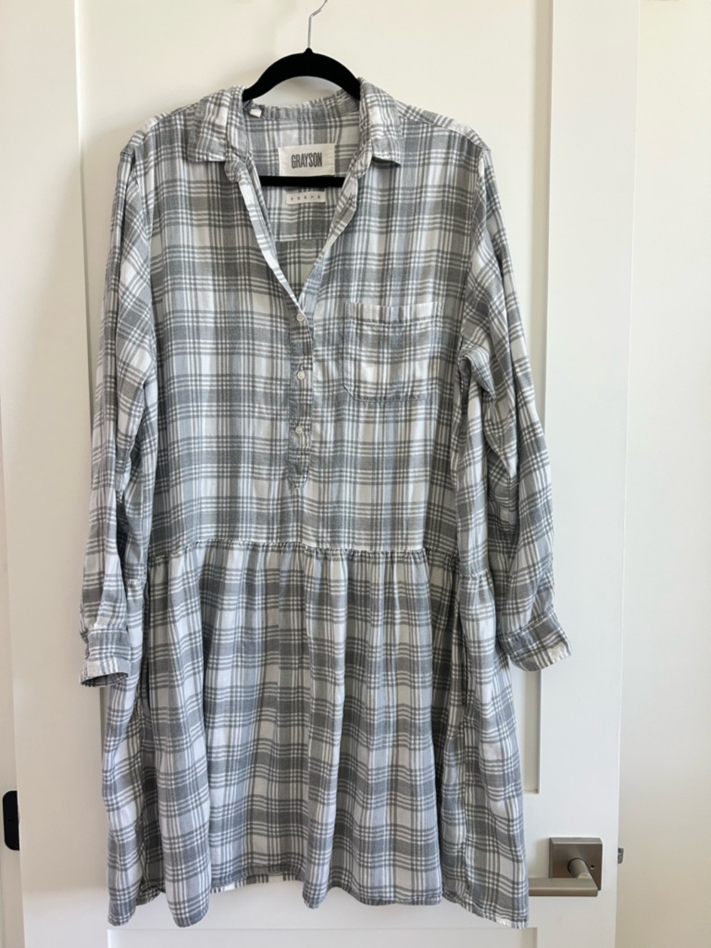 Grayson The Changemaker Gray Plaid Drop-Waist Long Sleeve Shirt Dress Large Sz 4